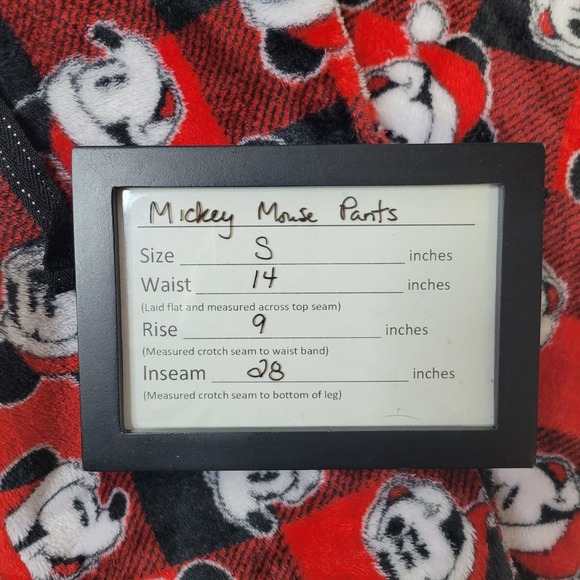 Disney Mickey Mouse Plaid Fleece Fuzzy Pajama Pants Size S Red Black Santa Hat - Picture 3 of 6